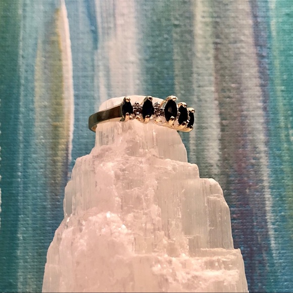 Genuine 14K Gold Sapphire & Diamond Wedding Ring - Picture 3 of 16